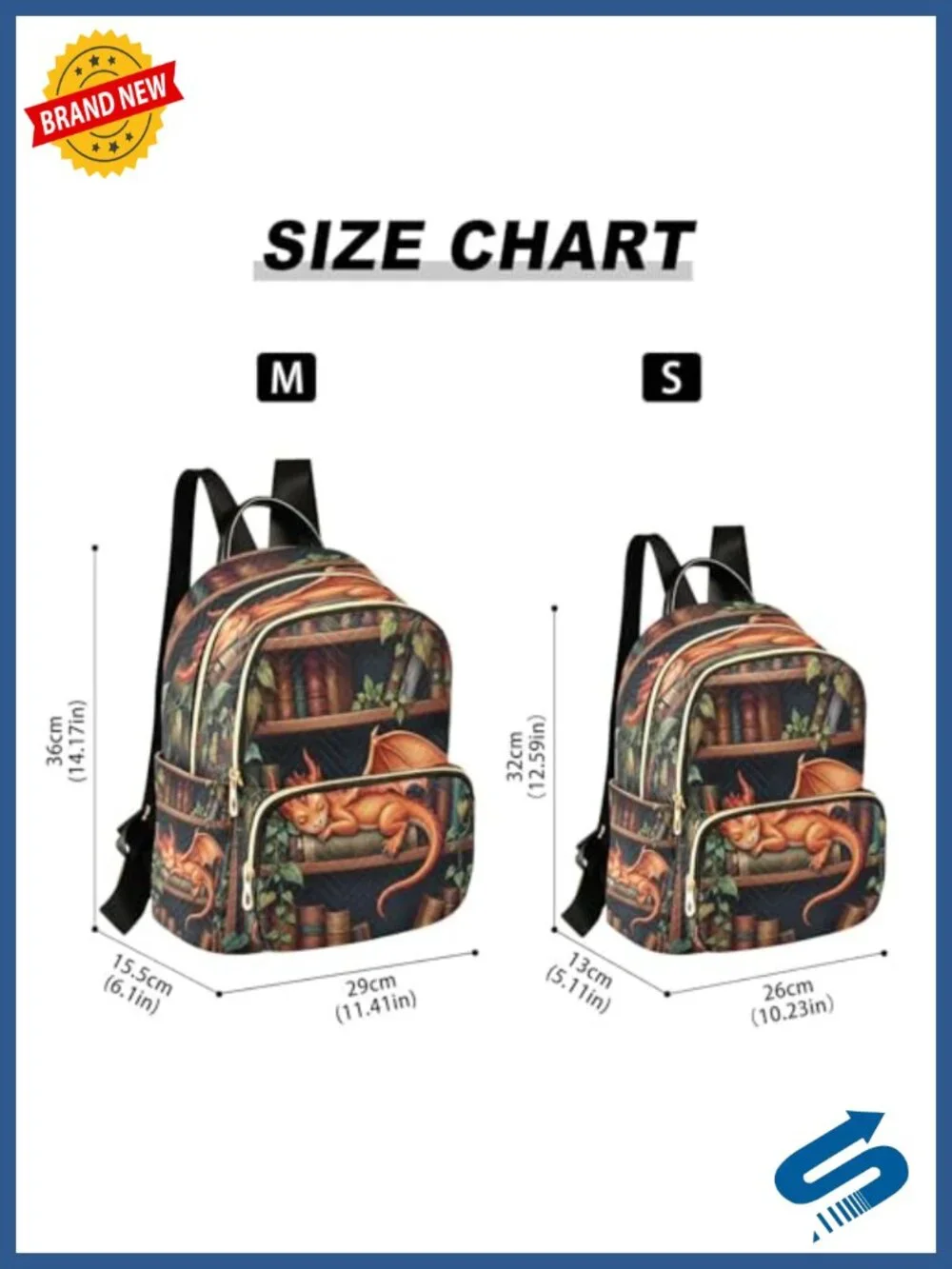 Dragon Bookshelf Print Mini Backpack Polyester Travel Daypack 14L